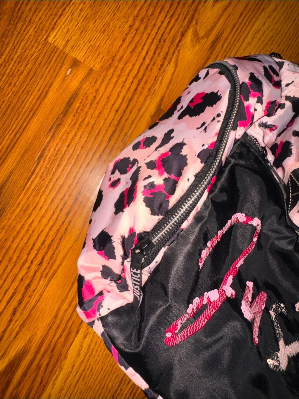Justice Pink and Black Sequin Logo Kids Duffle Bag animal print